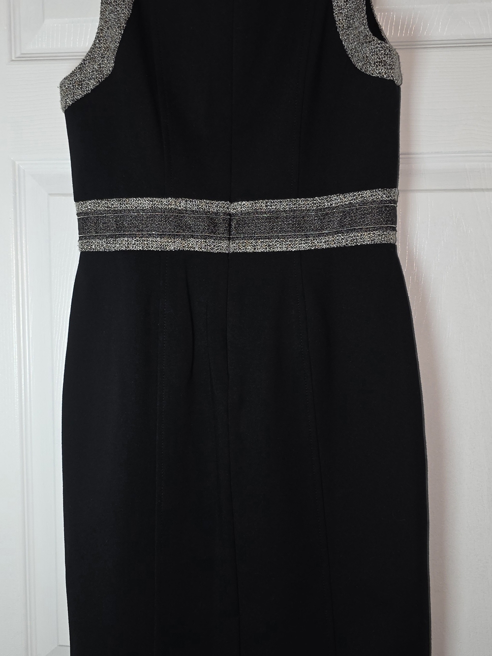 White House Black Market Black Midi Dress with Silver Metallic Trim - Picture 9 of 9